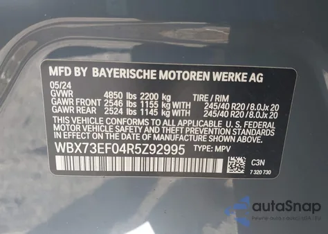 2024 BMW X1 xDrive28I z USA, uszkodzony, nr VIN WBX73EF04R5Z92995